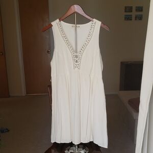 Idyllwind Ivory Lace-Up Eyelet Mini Dress